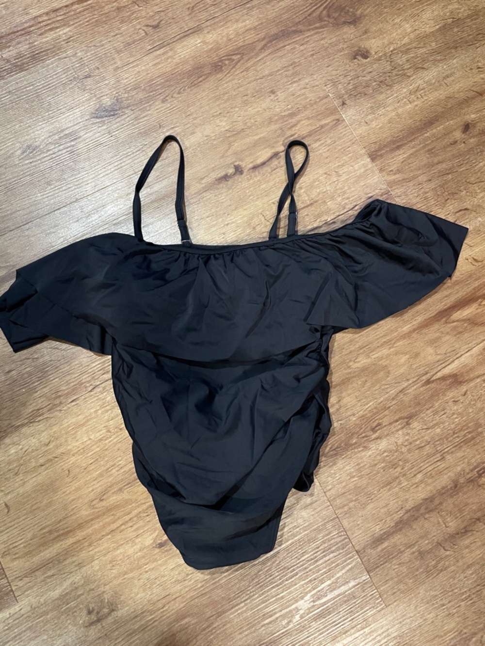 Black Off-Shoulder Ruffle One-Piece Maternity Swimsuit
